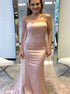 Mermaid Spaghetti Straps Pink Prom Dress with Appliques Beadings LBQ0377